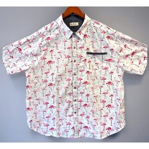 Pacific Marlin Flamingo Shirt Men's Size XXL White Pink Hawaiian short Sleeve